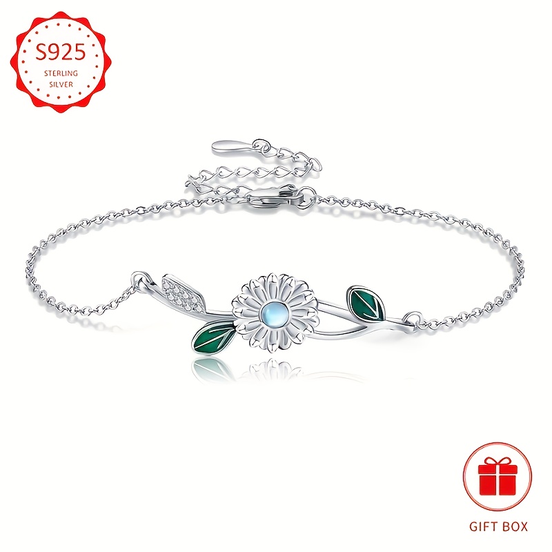 925 Sterling Silver Moonstone Daisy Bracelet Flower Jewellery Gift